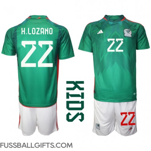 Mexiko Hirving Lozano #22 Fußballbekleidung Heimtrikot Kinder WM 2022 Kurzarm (+ kurze hosen)